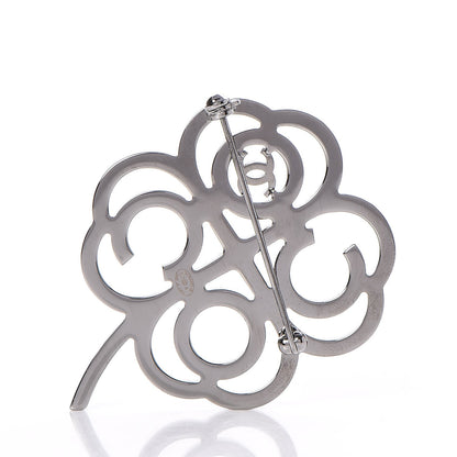 Chanel Metal Strass Clover CC Brooch Pink Ruthenium 3 of 5