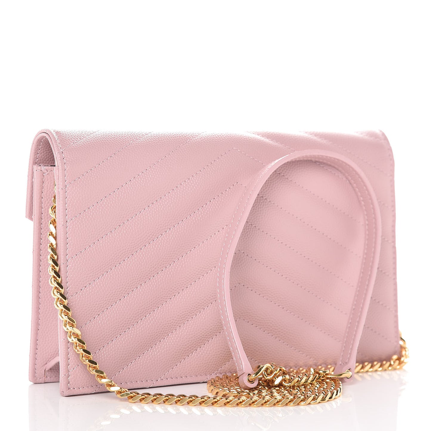 Grain De Poudre Matelasse Chevron Monogram Envelope Chain Wallet Tender Pink
