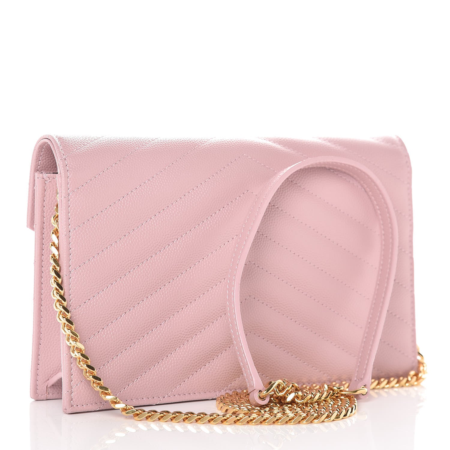 Saint Laurent Grain De Poudre Matelasse Chevron Monogram Envelope Chain Wallet Tender Pink 3 of 11