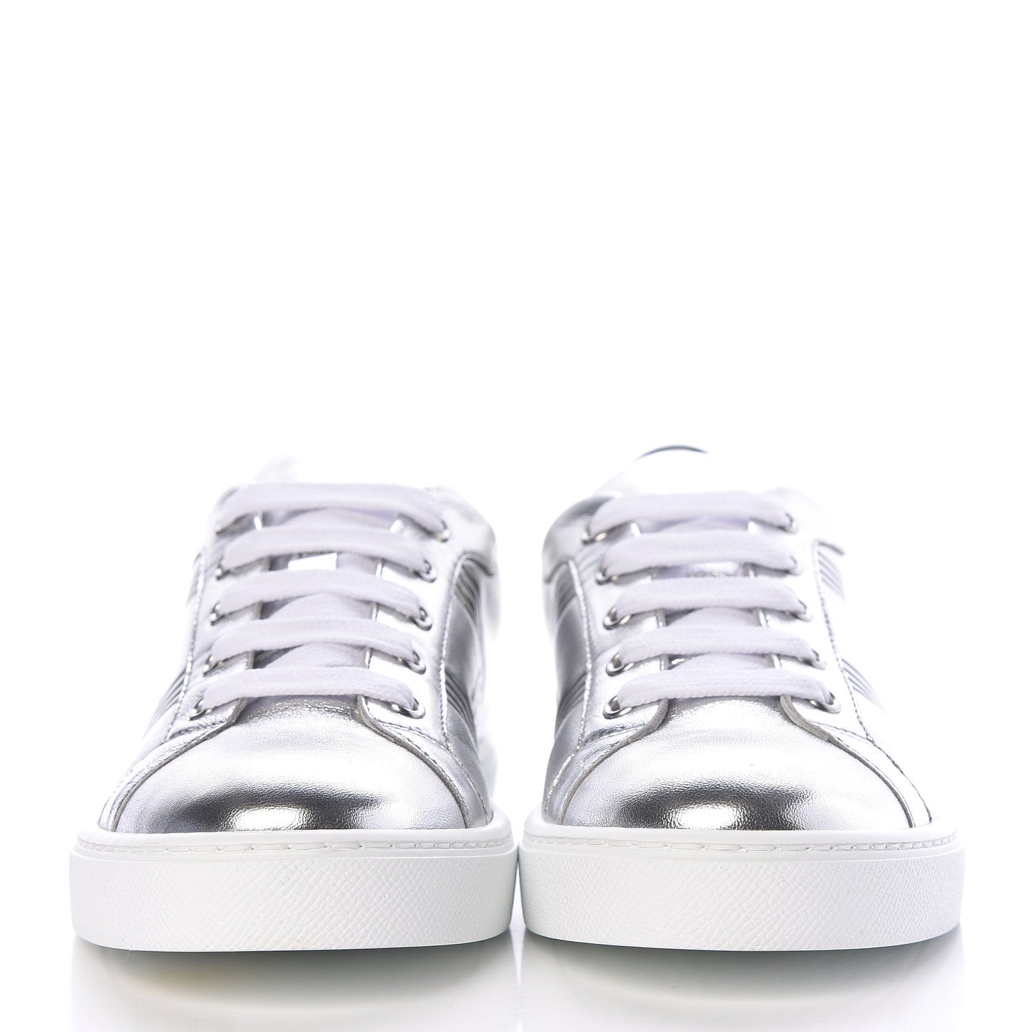 Hermes Metallic Calfskin Womens Avantage Sneakers 36 Gris Argente Black 2 of 9