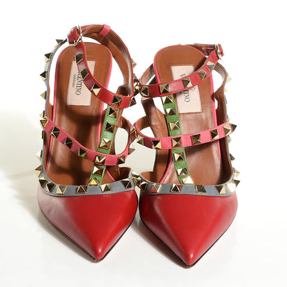 Valentino Garavani Nappa Rockstud Ankle Strap 100mm Pumps 37 Rosso Valentino Grey Clover Deep Rose 2 of 7