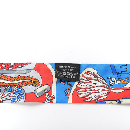 Hermes Silk Exposition Universelle Twilly Rouge Bleu Electrique Gold 2 of 3