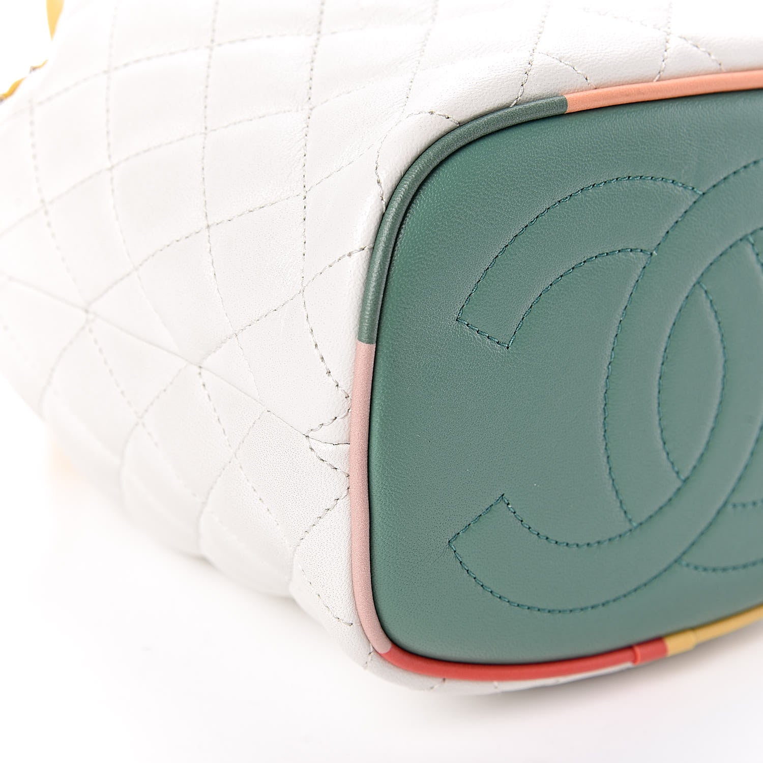 Chanel Lambskin Quilted Cuba Drawstring Tote White Yellow 5 of 11