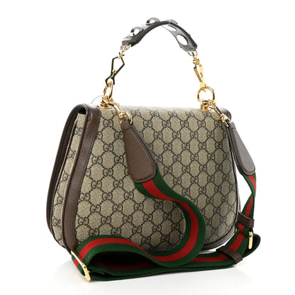 Gucci GG Supreme Monogram Textured Dollar Calfskin Web Medium Blondie Top Handle Shoulder Flap Bag Beige Ebony New Acero 3 of 11