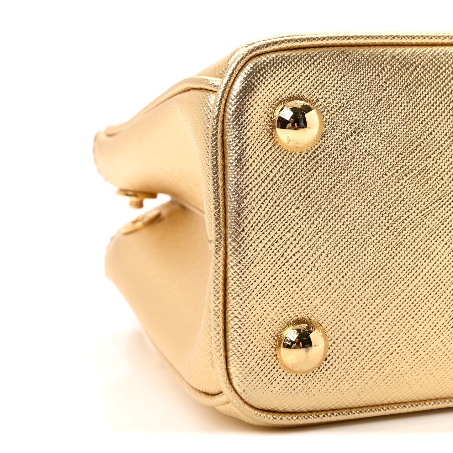 Metallic Saffiano Lux Mini Galleria Double Zip Tote Platino