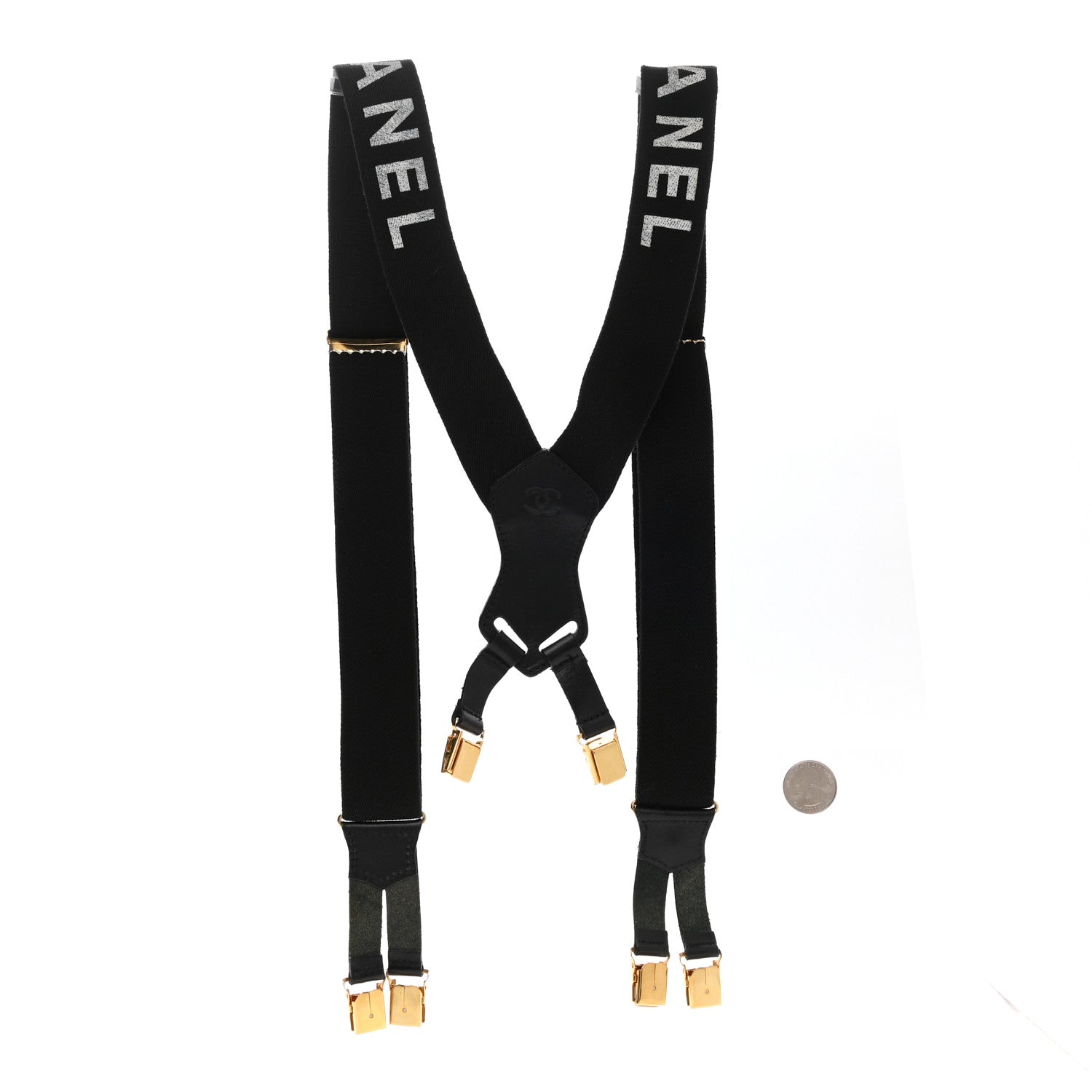 Chanel Logo Suspenders Black White 2 of 5