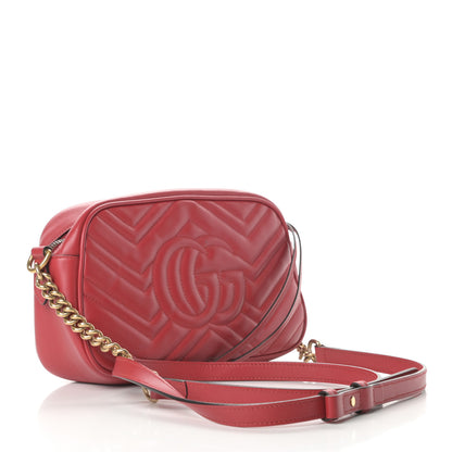Gucci Calfskin Matelasse Small GG Marmont Chain Shoulder Bag Hibiscus Red 3 of 15