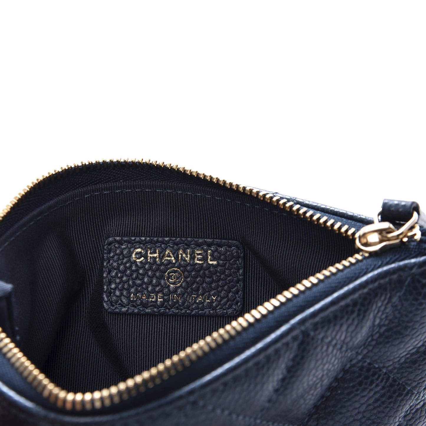 Metallic Caviar Quilted Small Cosmetic Case Dark Blue