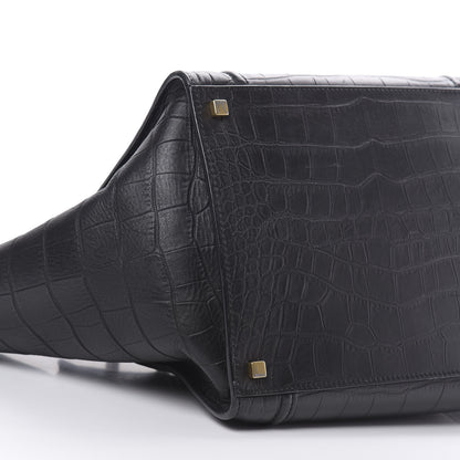Celine Crocodile Embossed Calfskin Medium Phantom Luggage Black 10 of 16