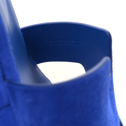 Hermes Suede Elda Espadrille Wedge Sandals 38 Bleu Océan 8 of 9