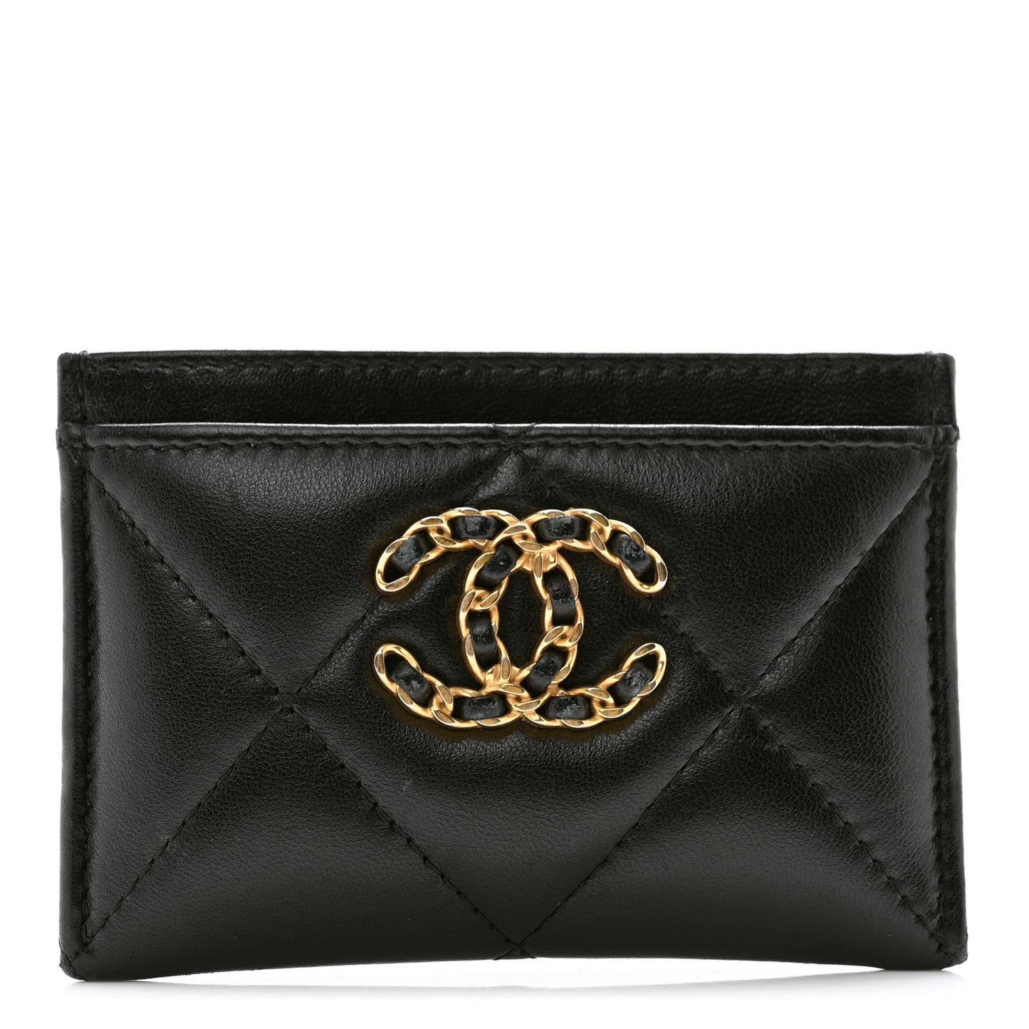 Lambskin Quilted Chanel 19 Card Holder Black