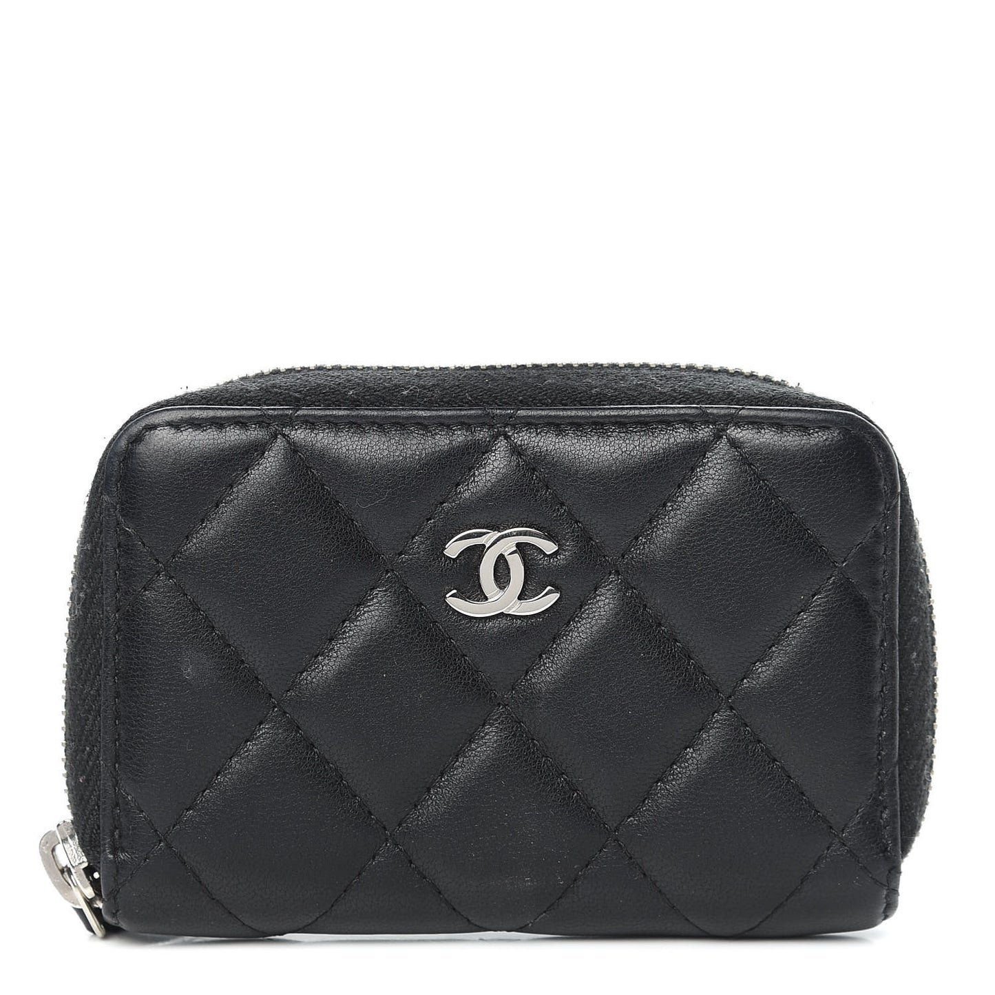 Lambskin Quilted Zip Coin Purse Black