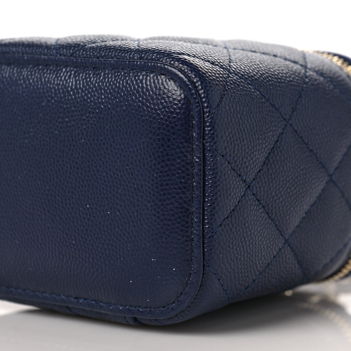 Caviar Quilted Mini Vanity Case With Chain Navy Blue