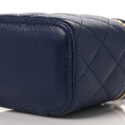 Chanel Caviar Quilted Mini Vanity Case With Chain Navy Blue 9 of 11