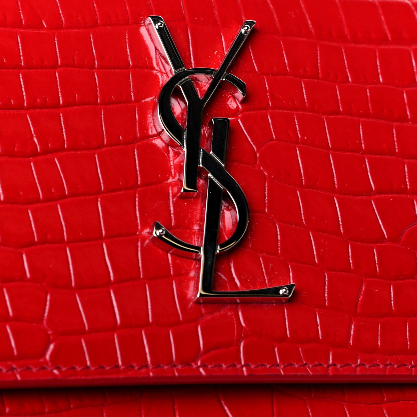 Calfskin Crocodile Embossed Medium Monogram Sunset Rouge Eros