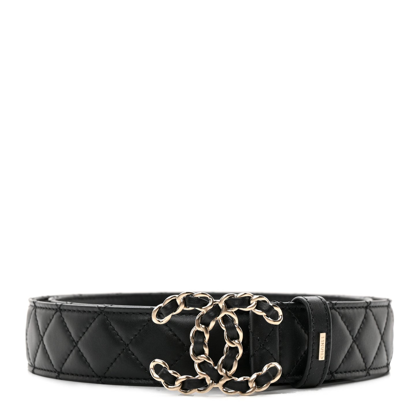 Lambskin Quilted CC Chain Belt 95 38 Black