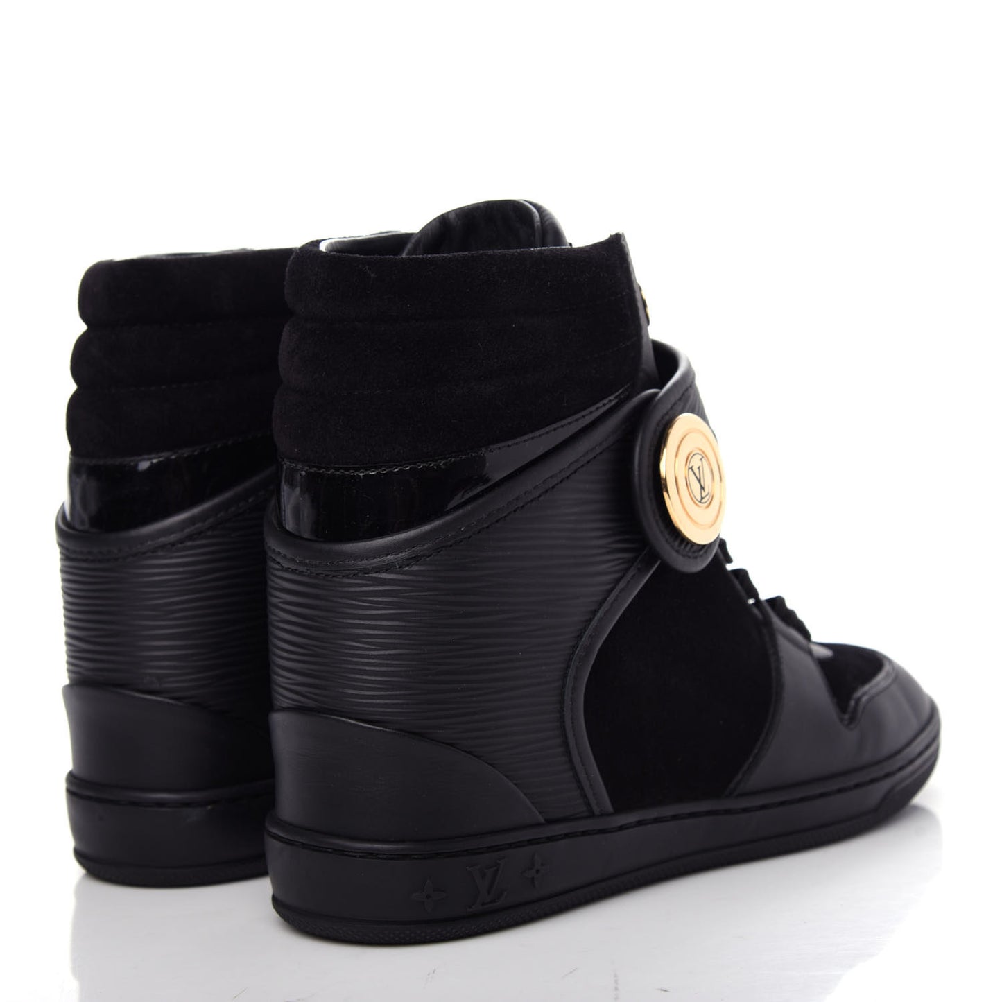 Epi Suede Postmark Wedge Sneakers 38 Black