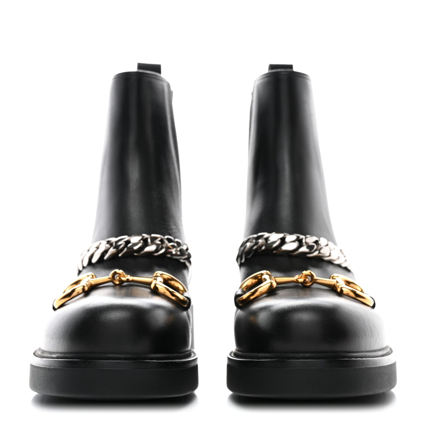 Flores Calfskin Horsebit Chain Ankle Boots 39.5 Black