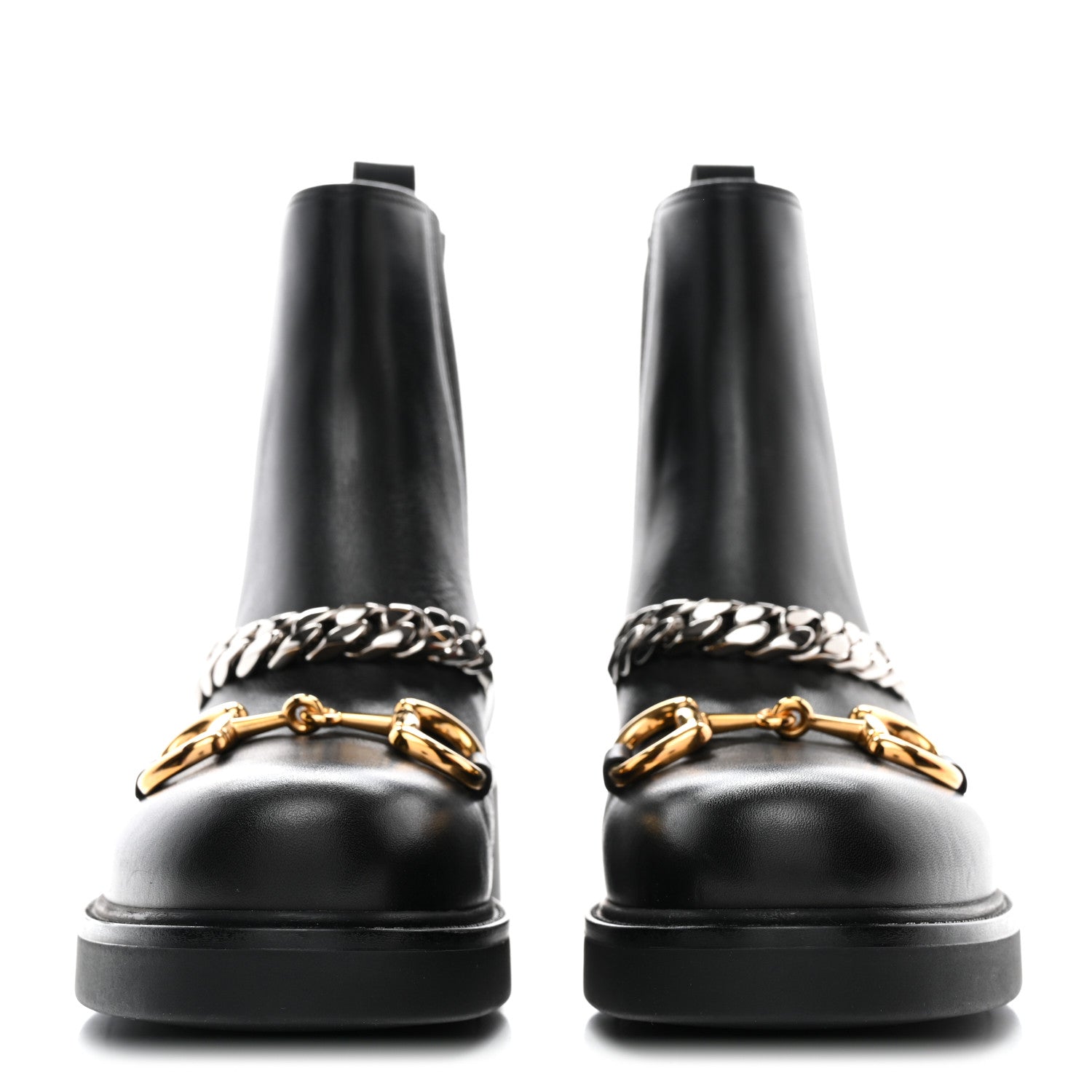 Gucci Flores Calfskin Horsebit Chain Ankle Boots 39.5 Black 2 of 9
