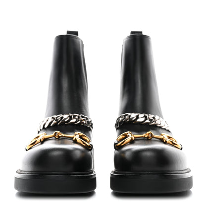 Gucci Flores Calfskin Horsebit Chain Ankle Boots 39.5 Black 2 of 9