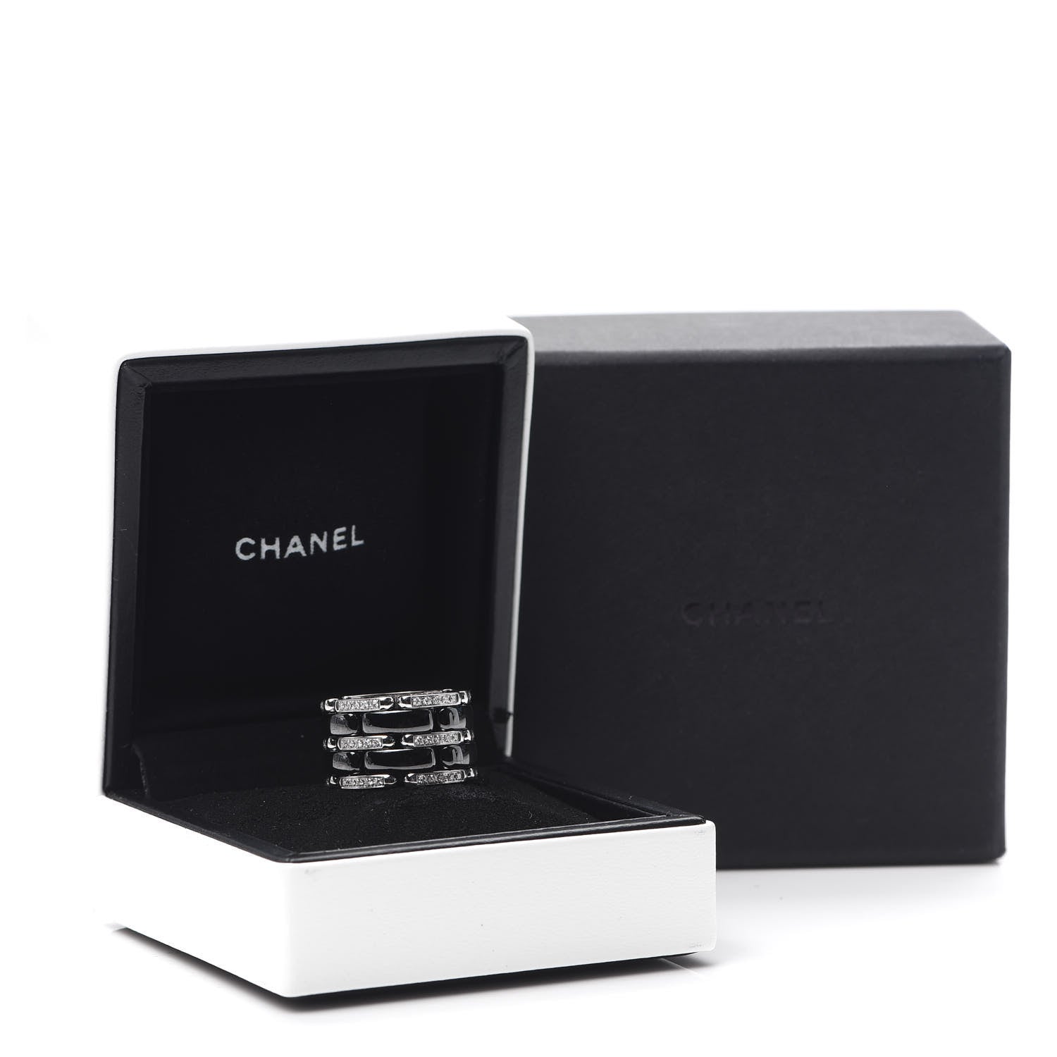 Chanel 18K White Gold Black Ceramic Diamond Large Ultra Ring 51 5.75 6 of 6