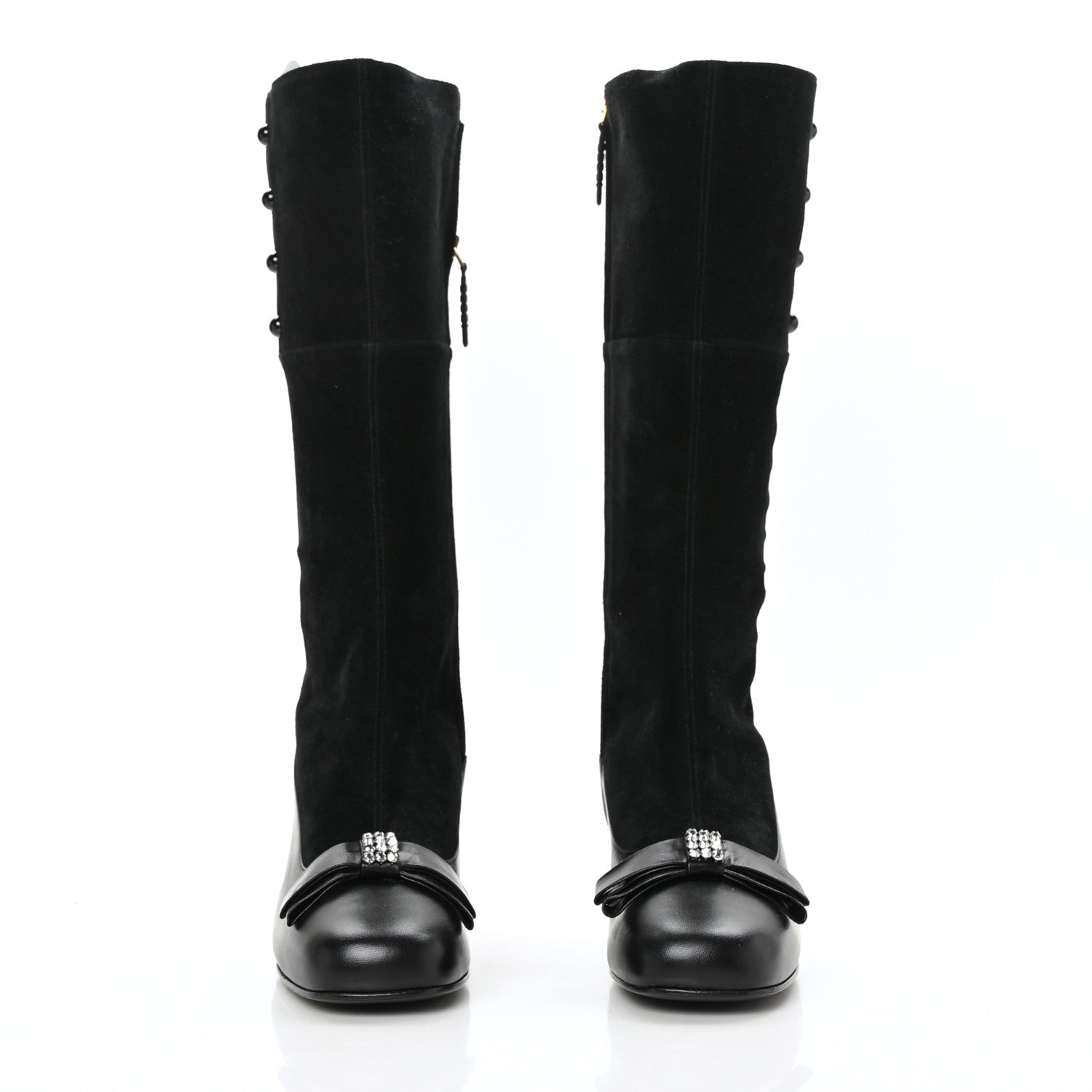 Gucci Suede Malaga Kid Knee High Bow Crystal Heel Boots 39.5 Black 2 of 6