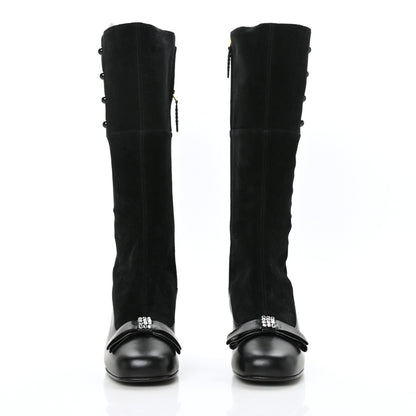 Gucci Suede Malaga Kid Knee High Bow Crystal Heel Boots 39.5 Black 2 of 6