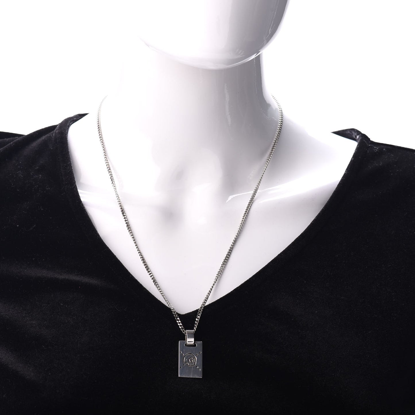 Sterling Silver GucciGhost Hamlet Skull Dog Tag Pendant Necklace