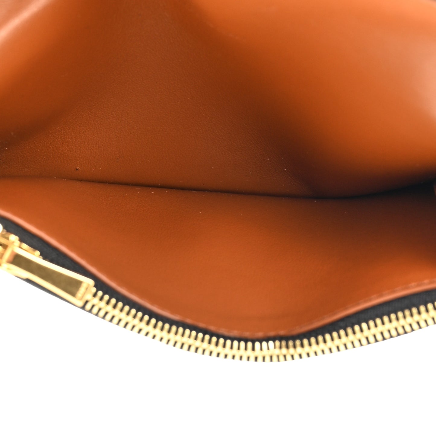Triomphe Canvas Calfskin Flap Long Card Holder Tan