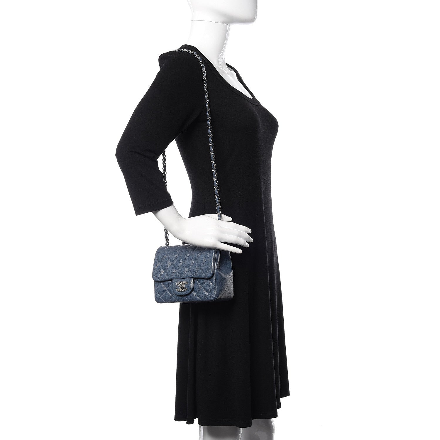 Chanel Caviar Quilted Mini Square Flap Dark Blue 2 of 11