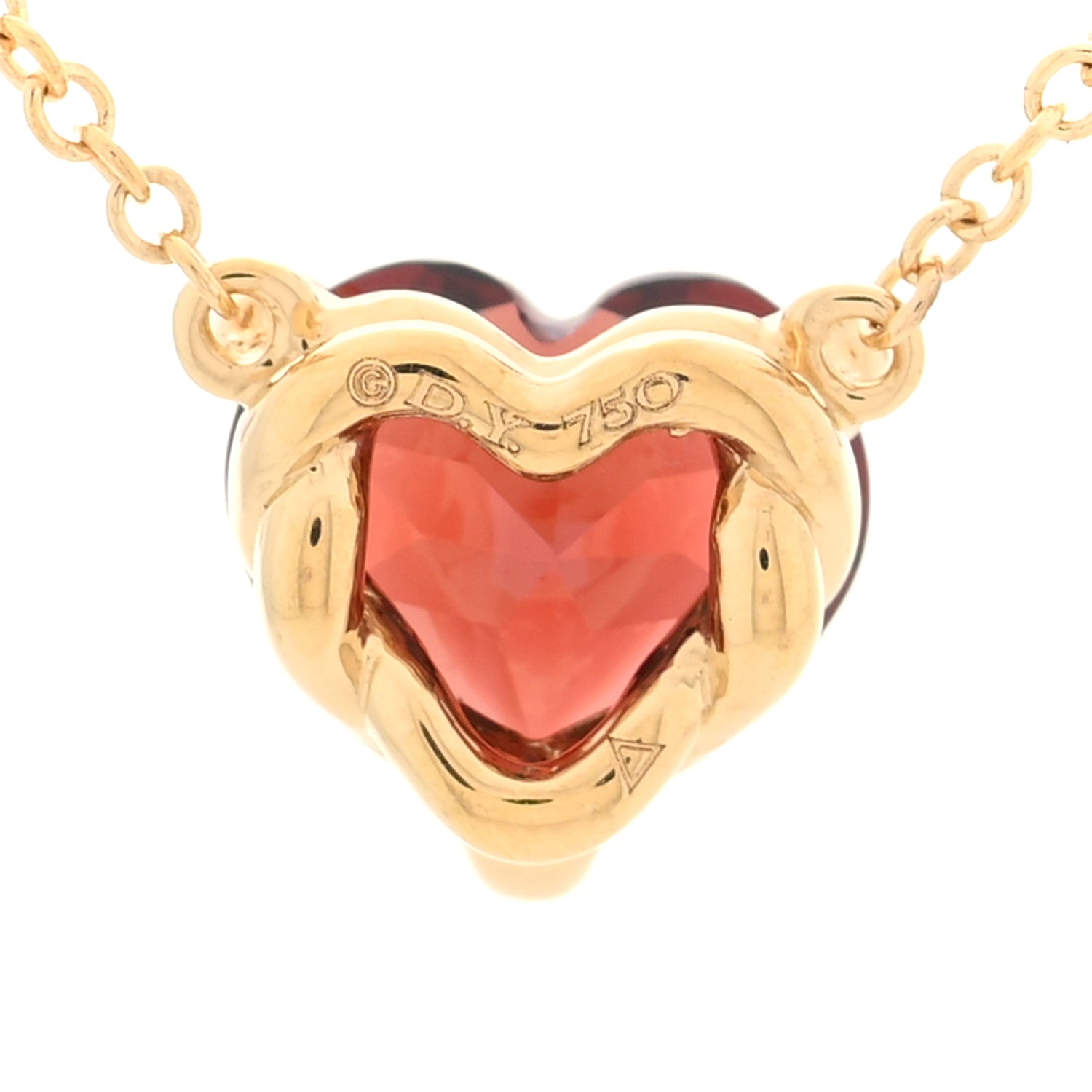 David Yurman 18K Yellow Gold Garnet Heart Pendant Necklace 4 of 5