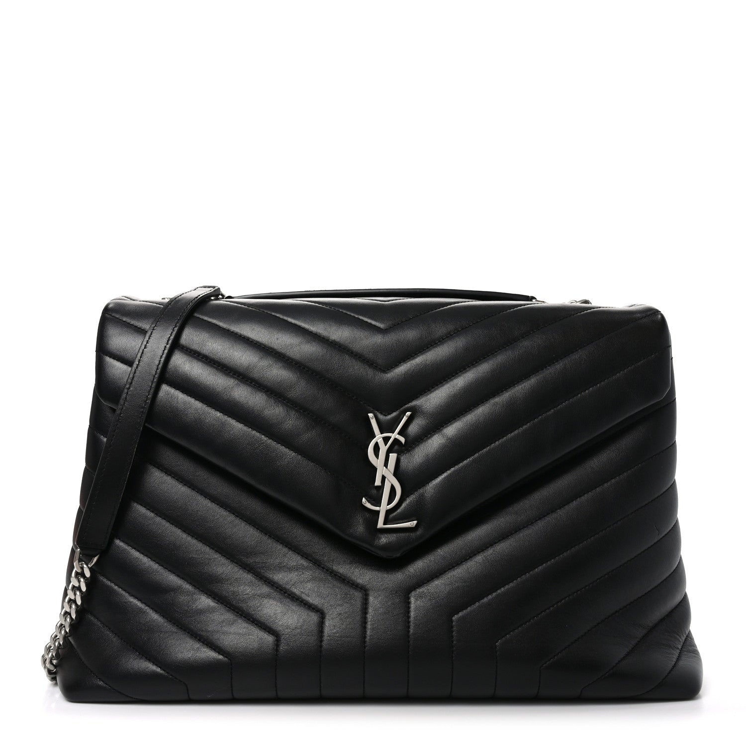 Saint Laurent Calfskin Y Quilted Monogram Large Loulou Chain Satchel Black 1 of 10