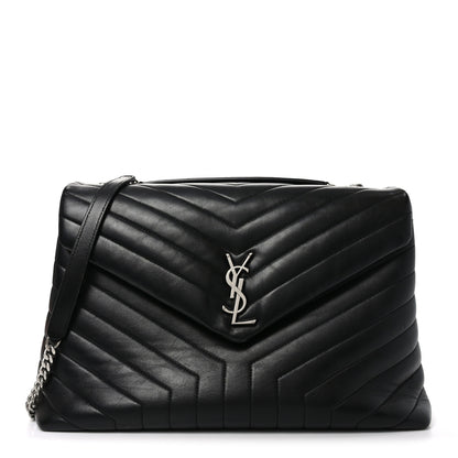 Saint Laurent Calfskin Y Quilted Monogram Large Loulou Chain Satchel Black 1 of 10