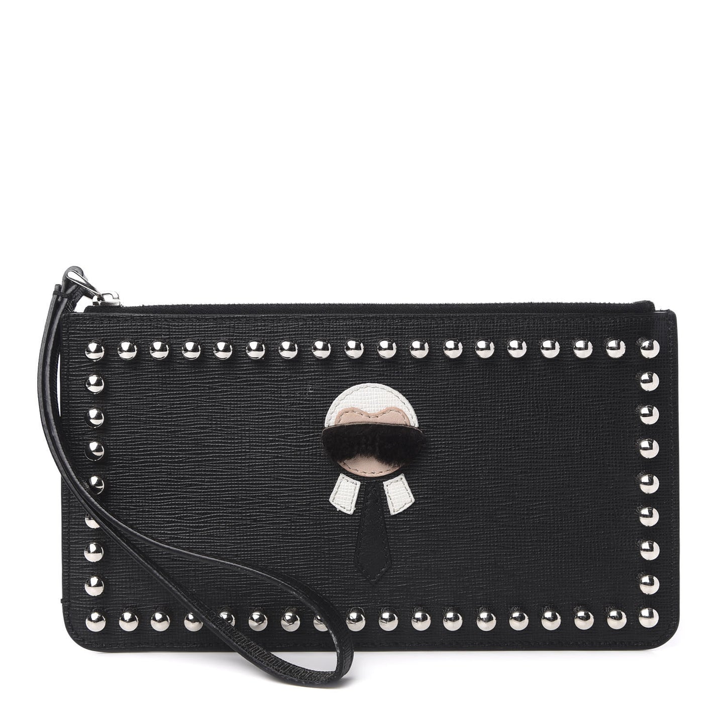 Vitello Elite Mink Fur Studded Karlito Zip Pouch Black