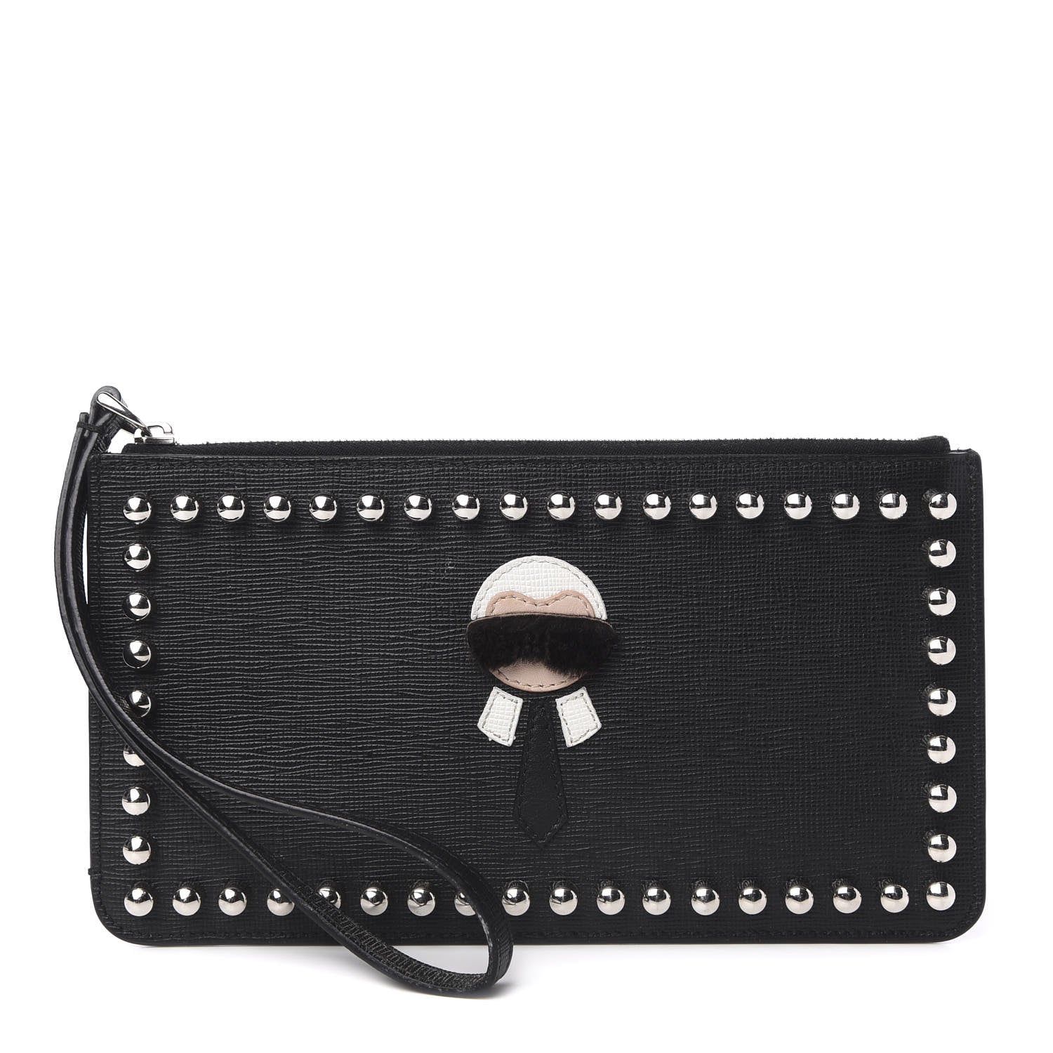Fendi Vitello Elite Mink Fur Studded Karlito Zip Pouch Black 1 of 7