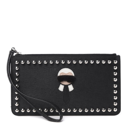 Fendi Vitello Elite Mink Fur Studded Karlito Zip Pouch Black 1 of 7