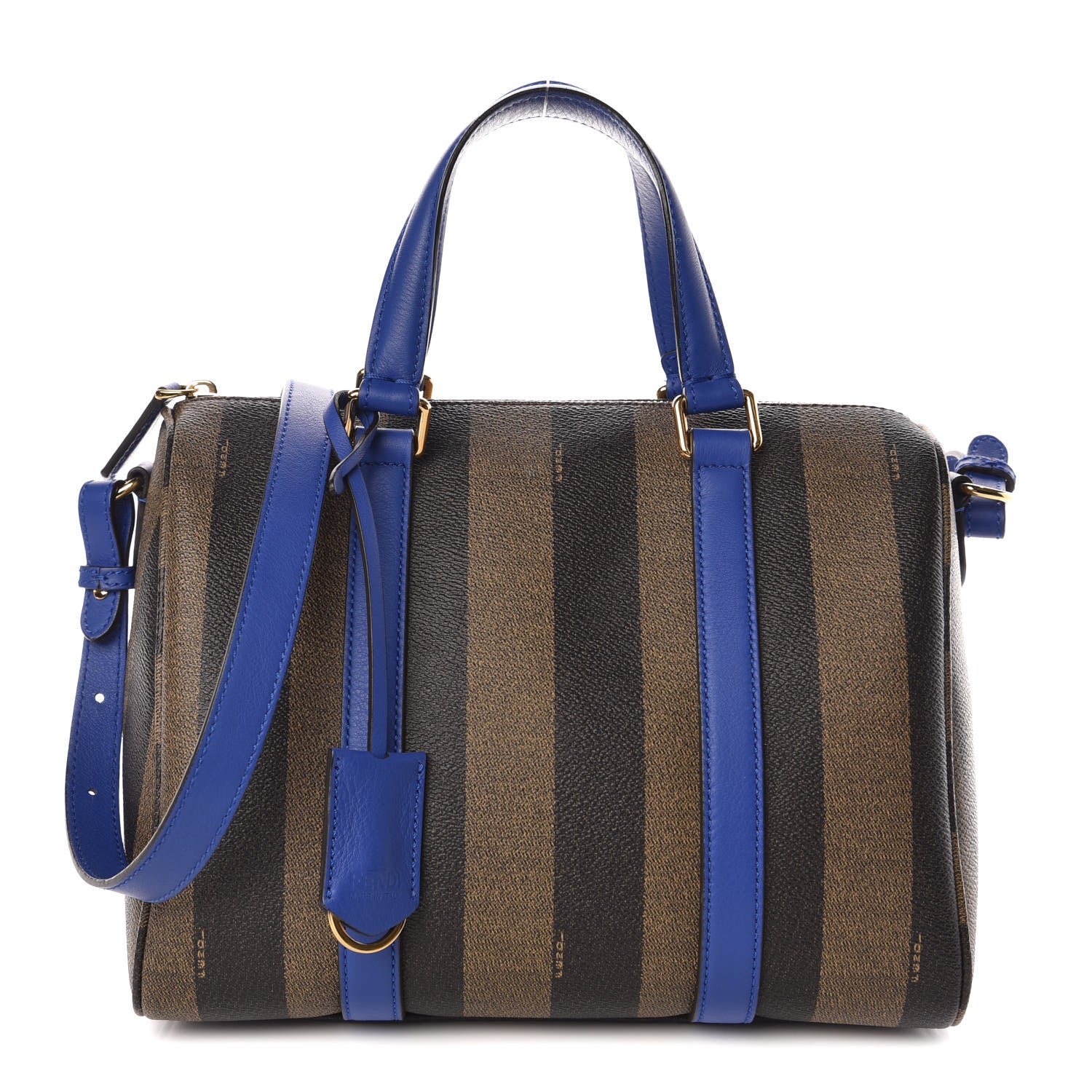Fendi Pequin Spalmati Vitello Flamingo Small Boston Tobacco Blue Neon 1 of 7