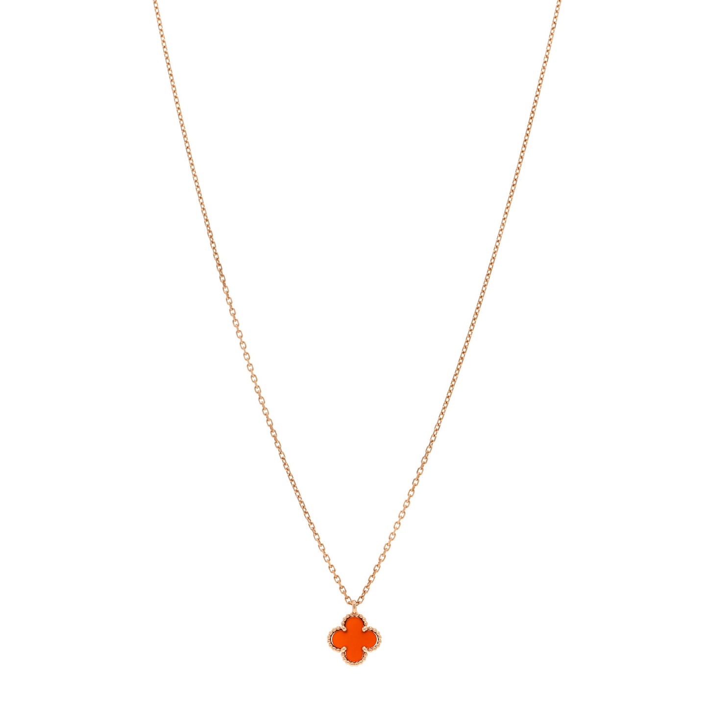 18K Rose Gold Carnelian Sweet Alhambra Pendant Necklace