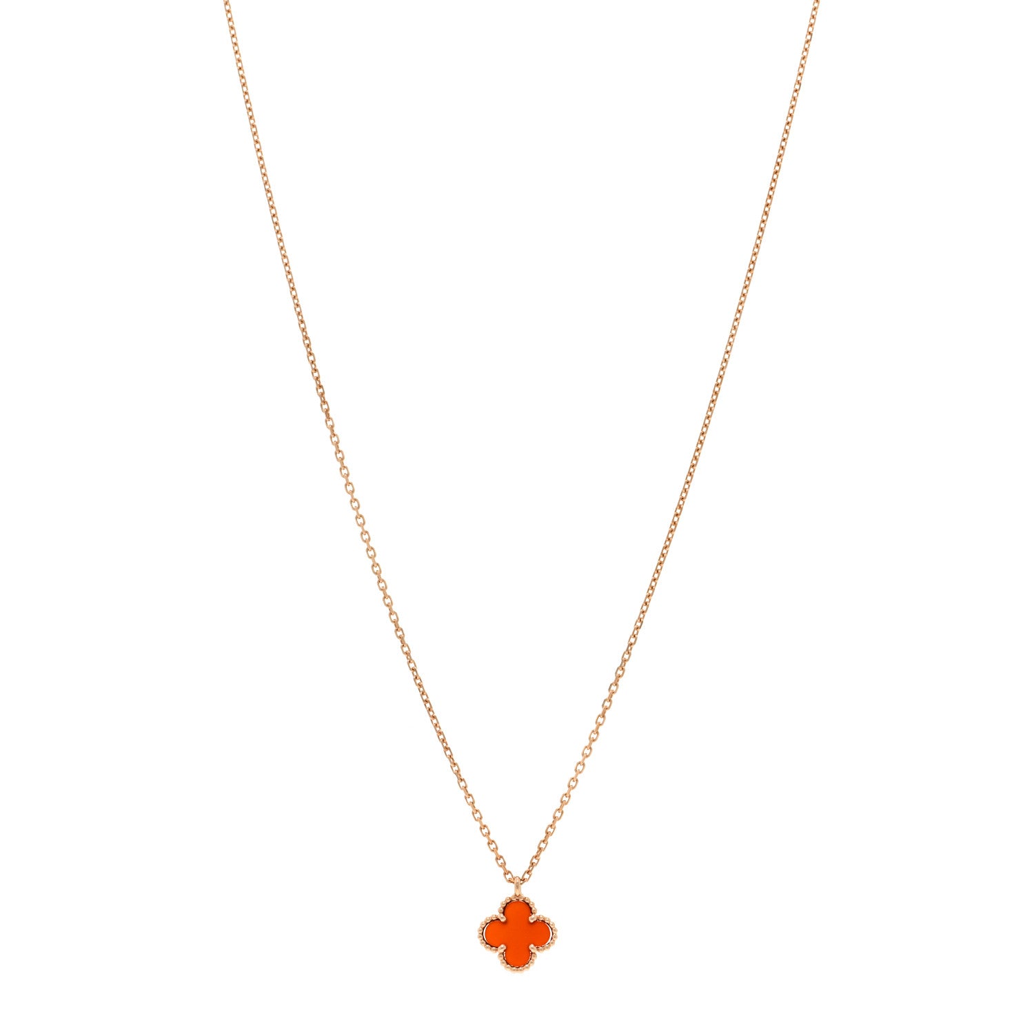 Van Cleef & Arpels 18K Rose Gold Carnelian Sweet Alhambra Pendant Necklace 1 of 5