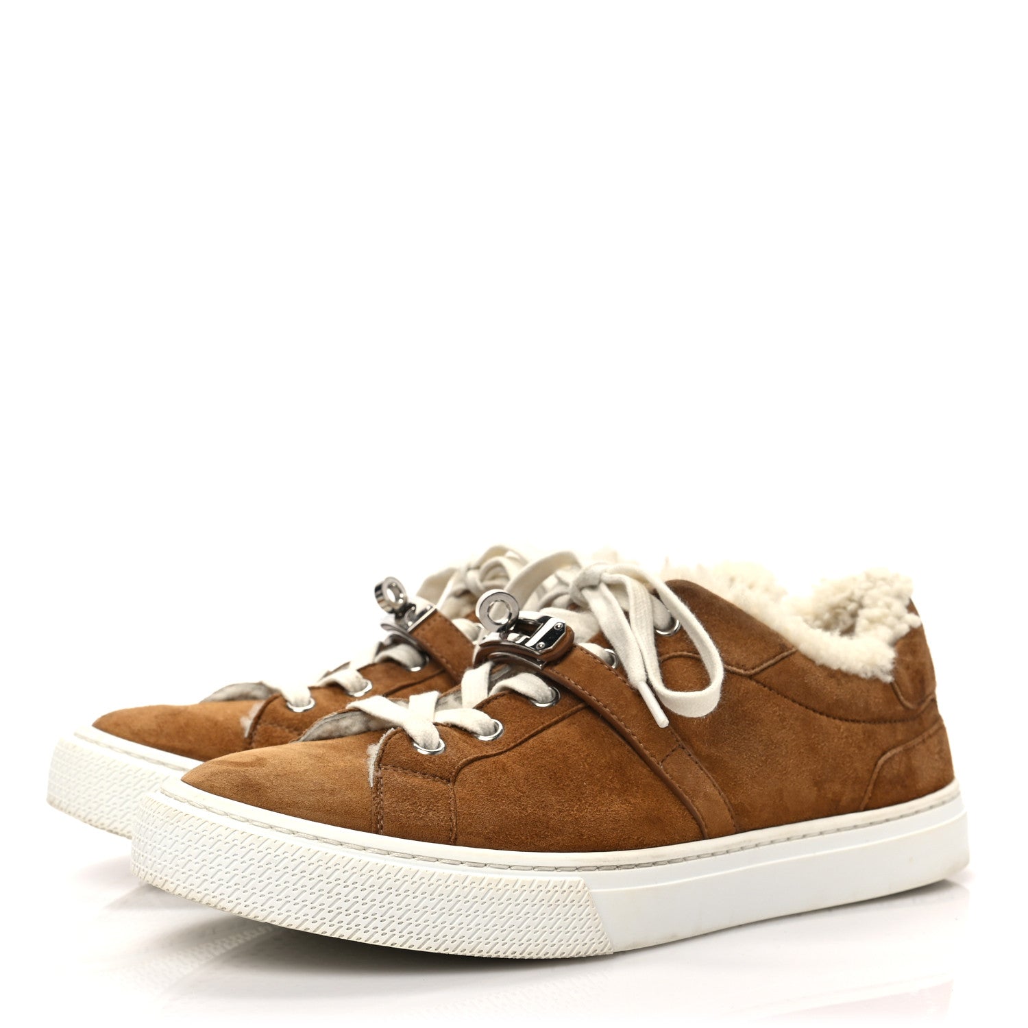 Hermes Suede Shearling Day Sneakers 37.5 Naturel 3 of 8
