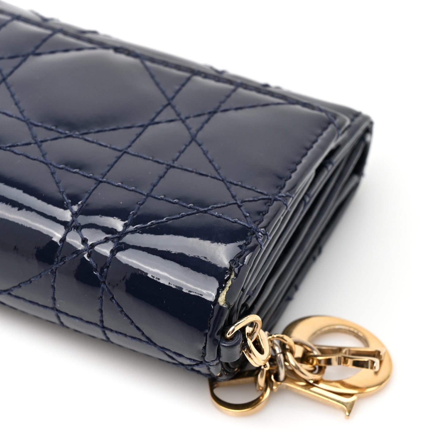 Patent Cannage Lady Dior Medium Wallet Navy