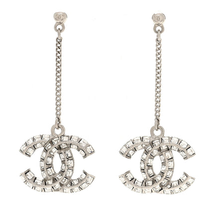 Chanel Baguette Crystal CC Drop Earrings Silver 1 of 5