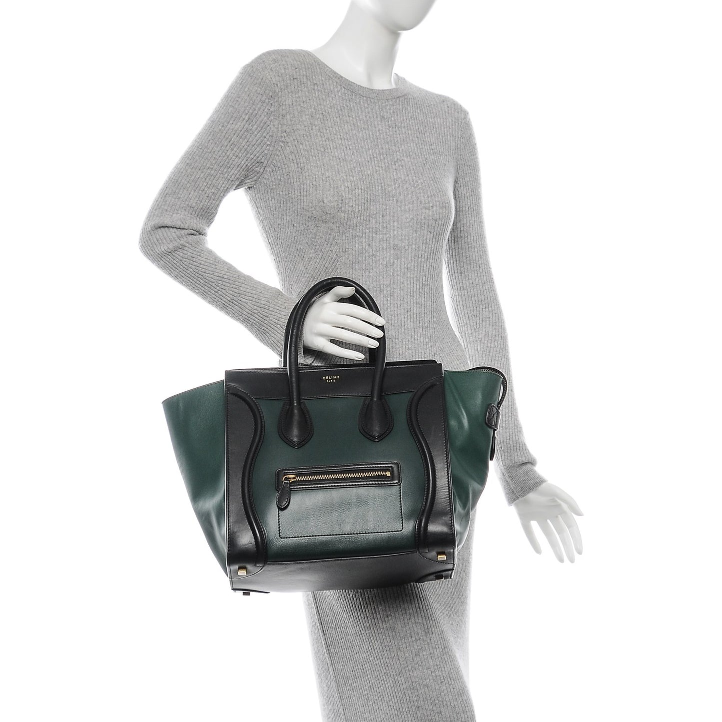 Satin Calfskin Mini Bi-Color Luggage Bottle Green Black