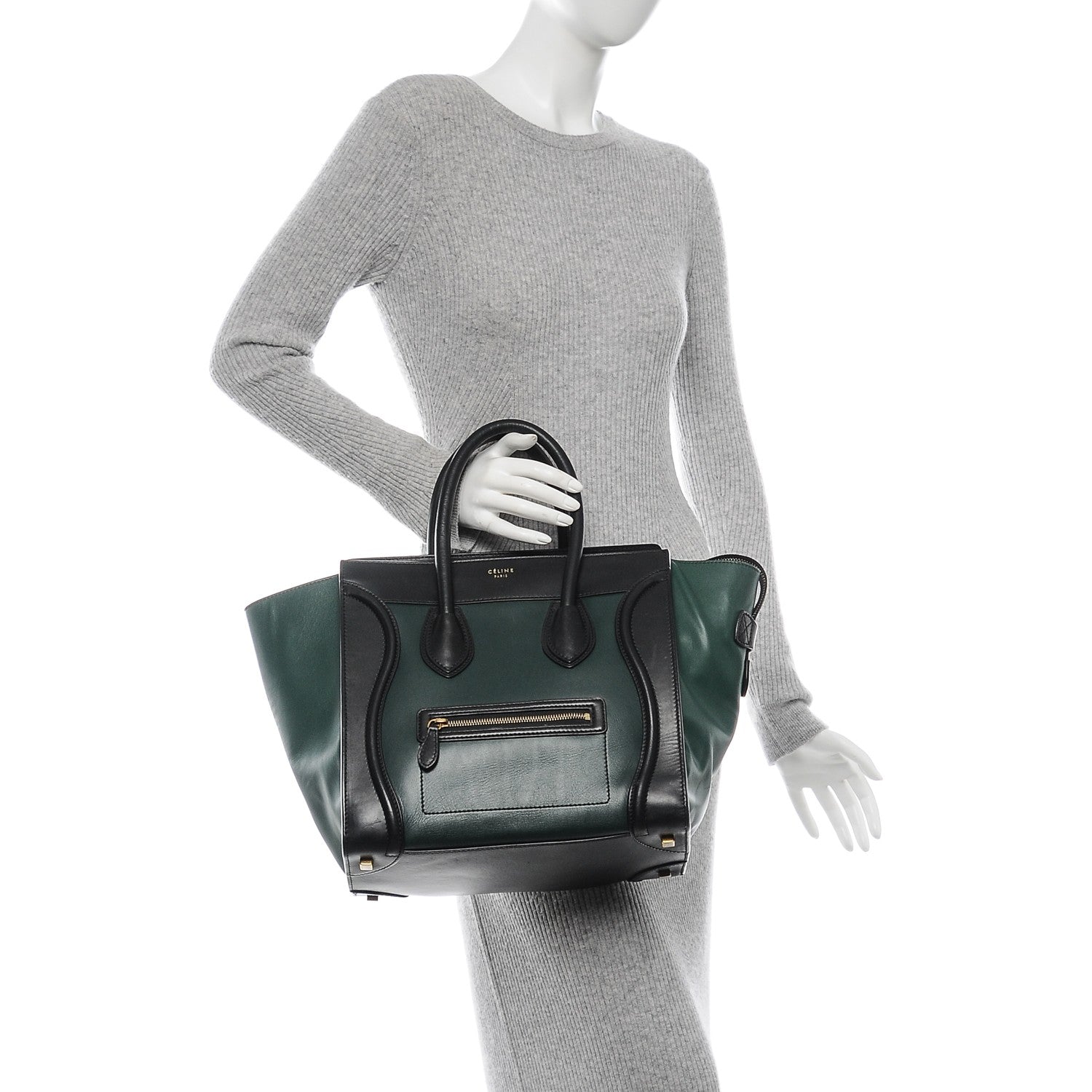 Celine Satin Calfskin Mini Bi-Color Luggage Bottle Green Black 2 of 9