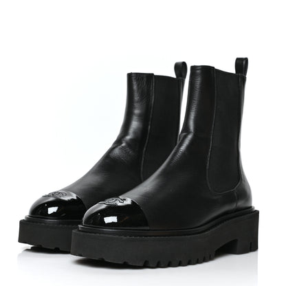 Chanel Crumpled Calfskin Patent Cap Toe Short Boots 38.5 Black 3 of 7