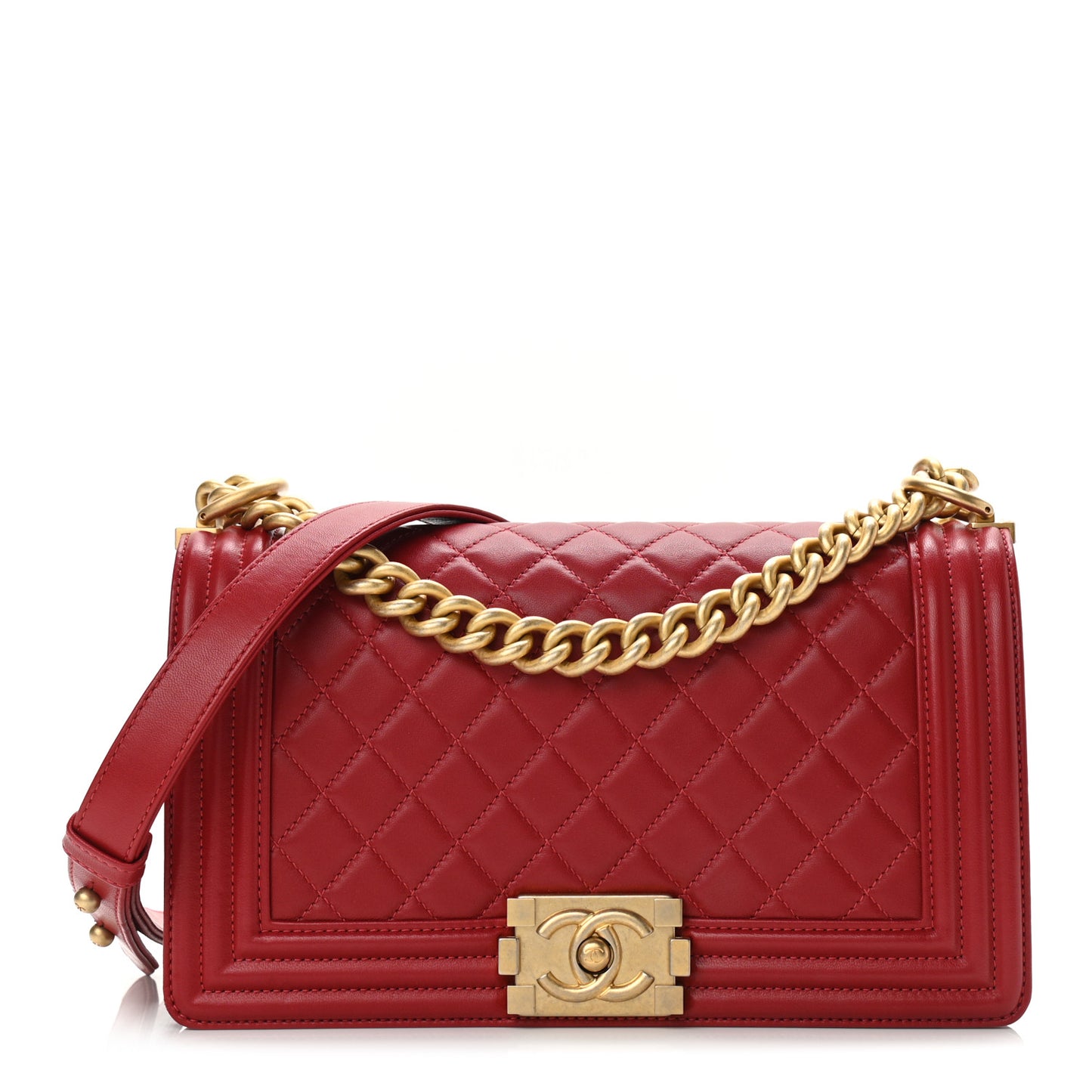 Lambskin Quilted Medium Boy Flap Red