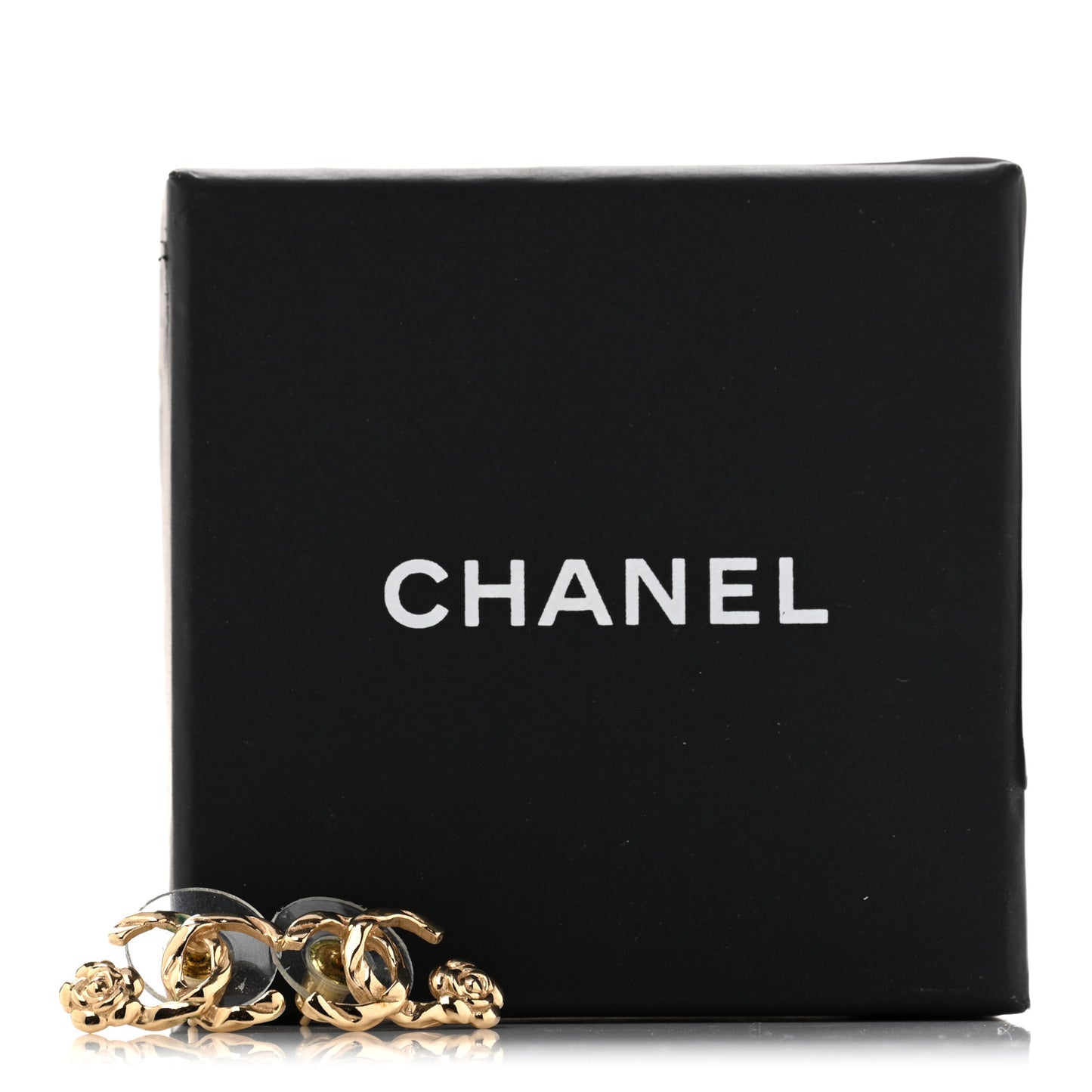 Metal Camellia CC Earrings Gold
