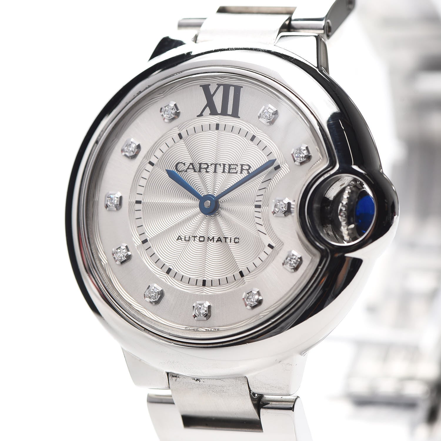 Cartier Stainless Steel Diamond 33mm Ballon Bleu De Automatic Watch 8 of 9
