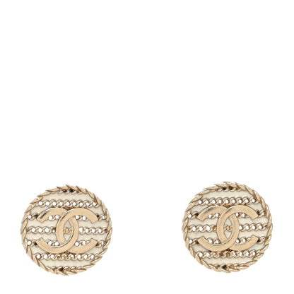 Chanel Chain CC Round Earrings Gold White 1 of 4