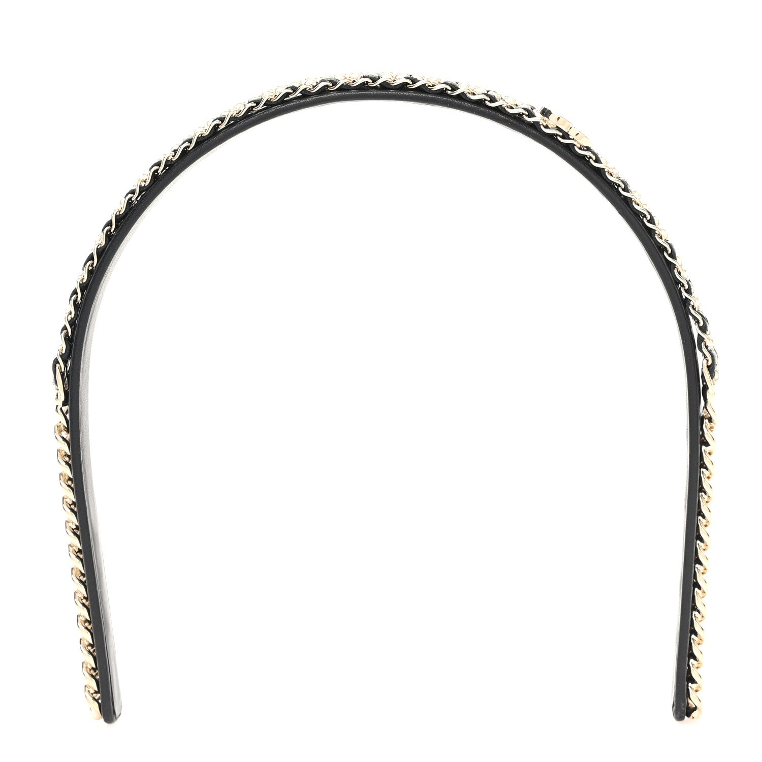 Chanel Metal Lambskin Crystal CC Chain Headband Gold Black 1 of 4